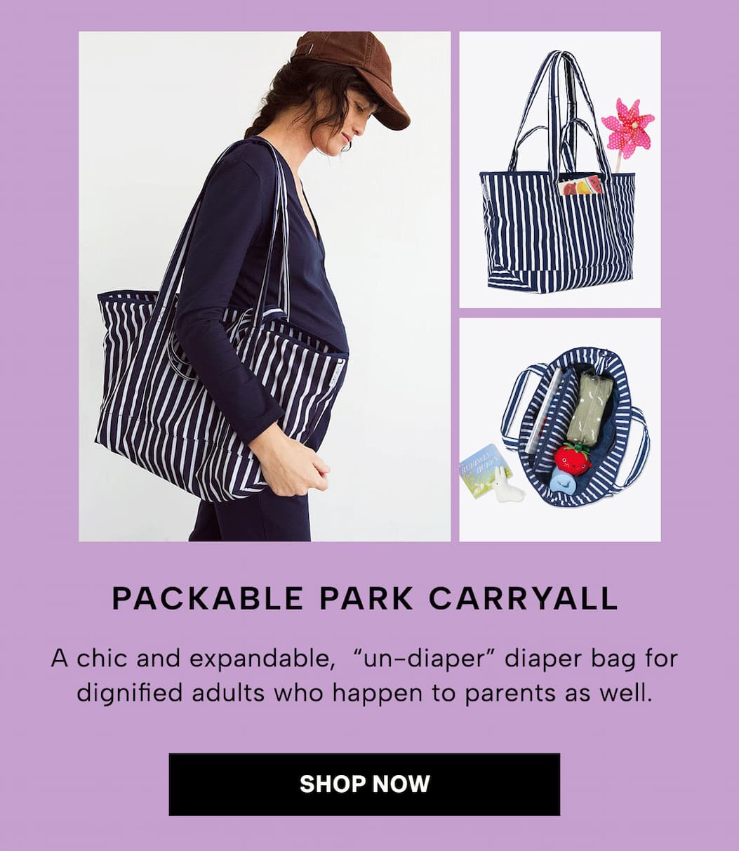 A chic and expandable,  “un-diaper” diaper bag for dignified adults who happen to parents as well