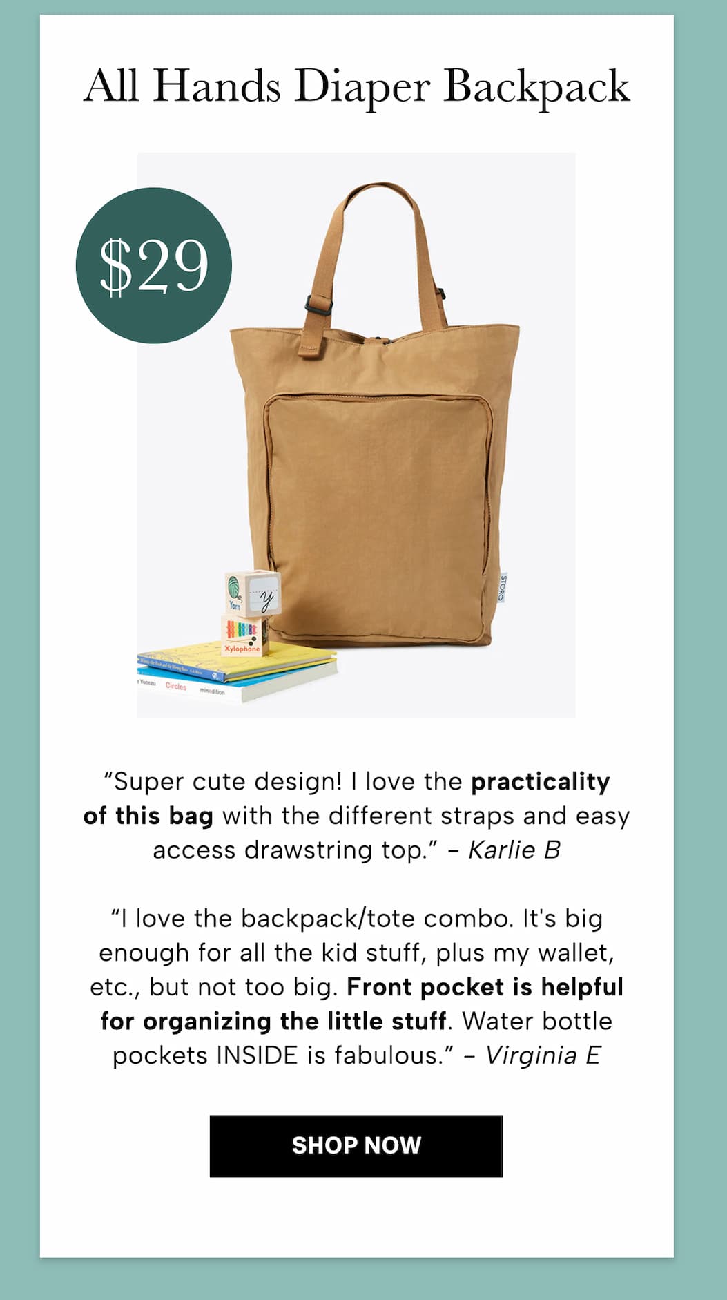 All Hands Diaper Backpack $29