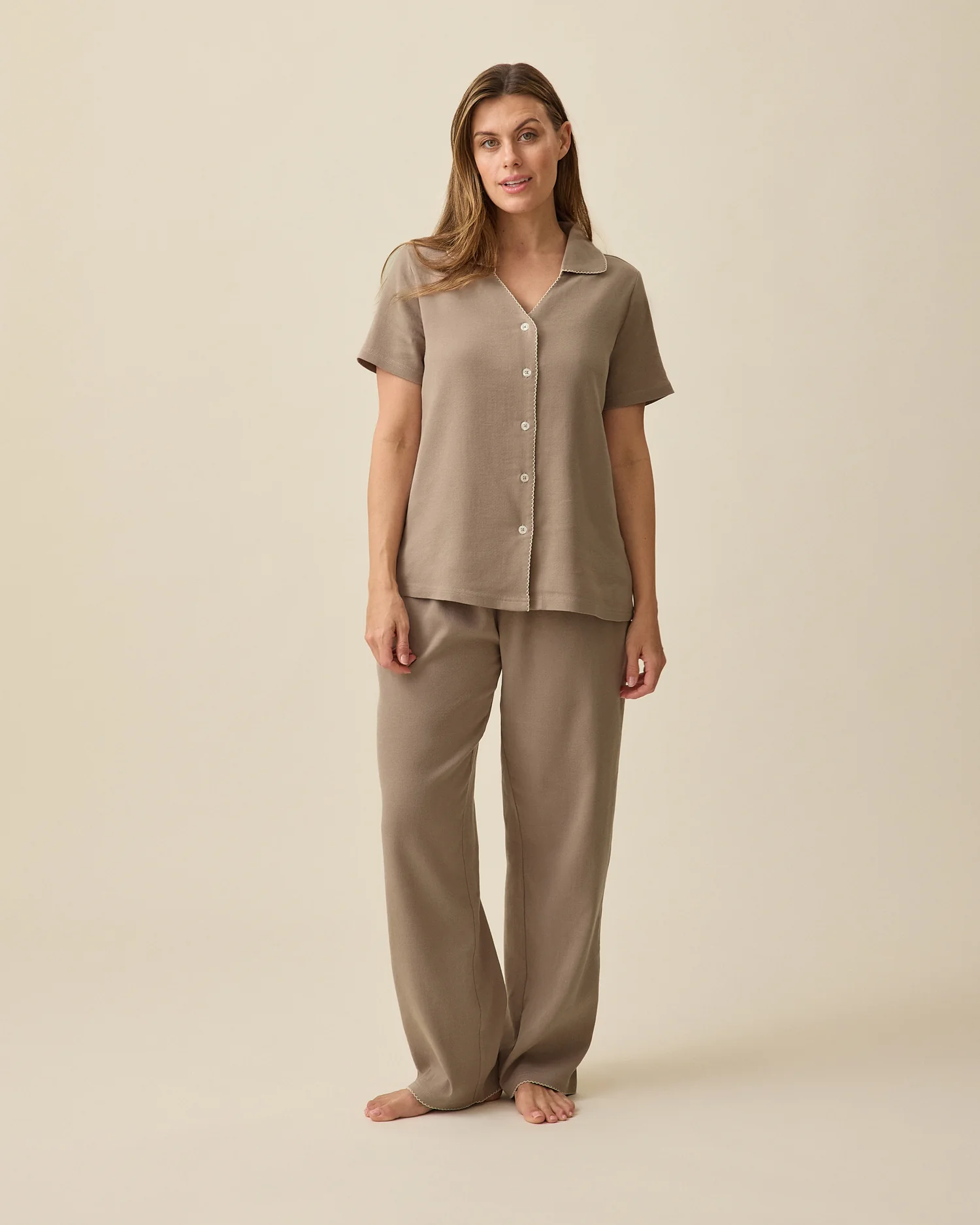 Image of Cotton Bamboo Pajama Set | Taupe