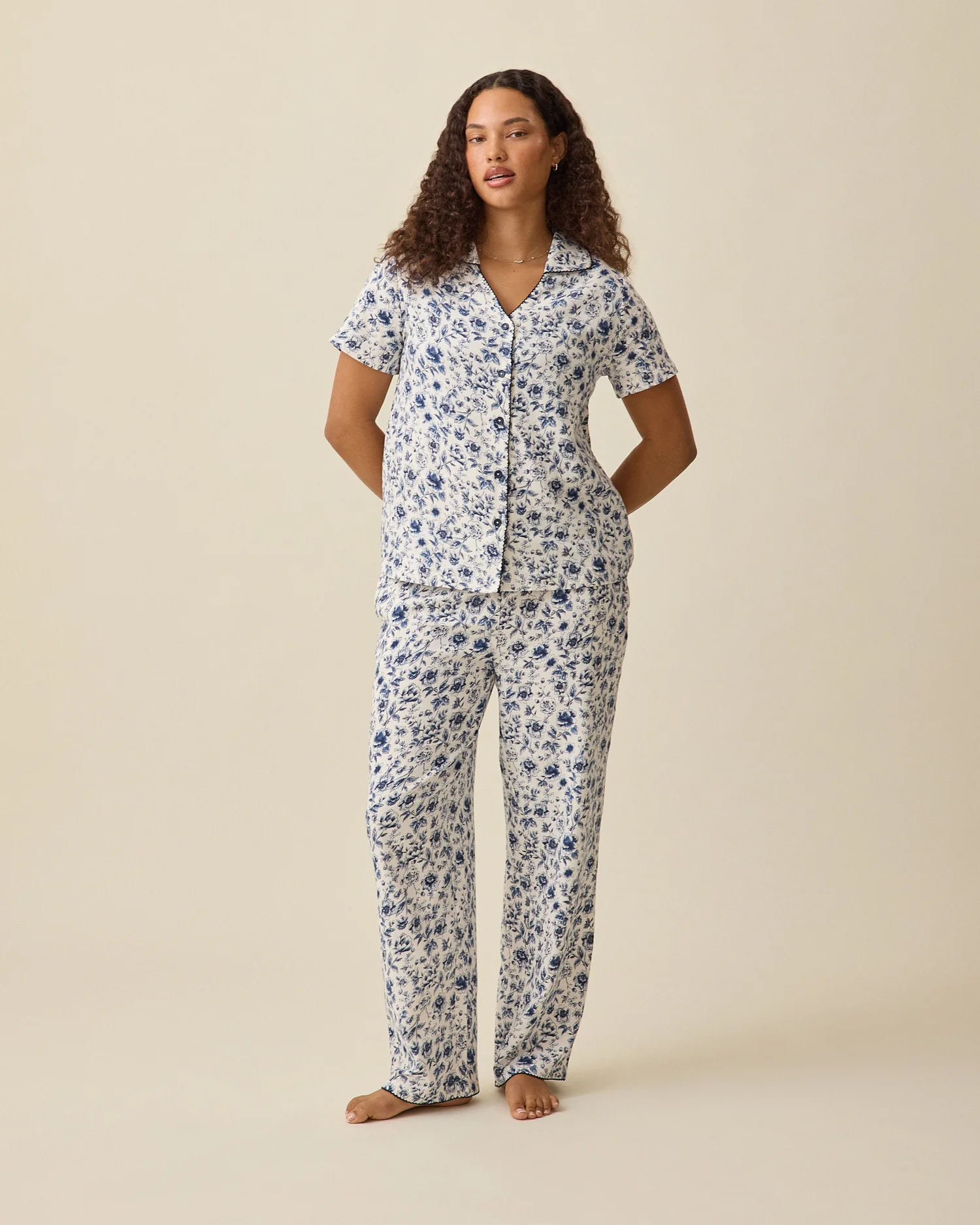 Image of Cotton Bamboo Pajama Set | Navy Toile