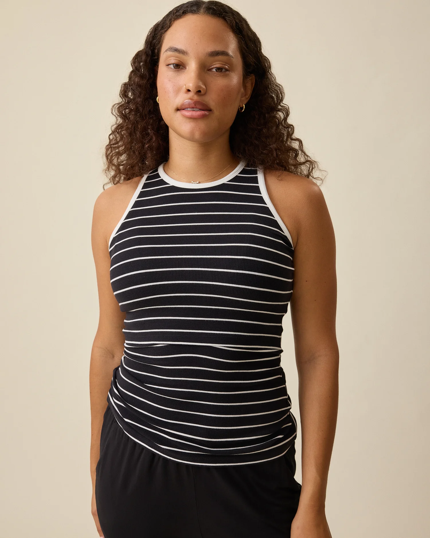 Image of Ribbed Bamboo Racerback Nursing Tank | Black & White Stripe