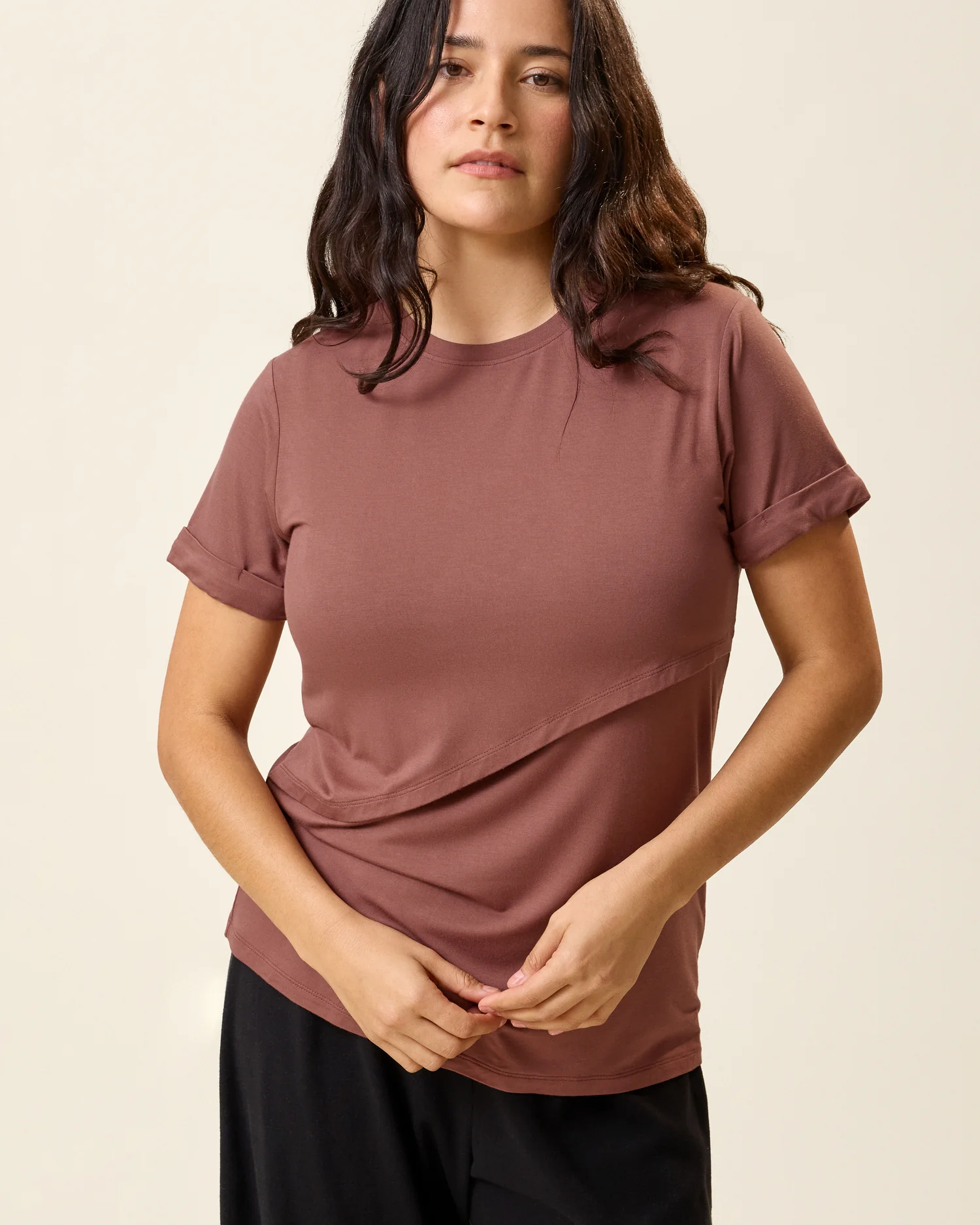 Image of Asymmetrical Nursing T-shirt | Redwood