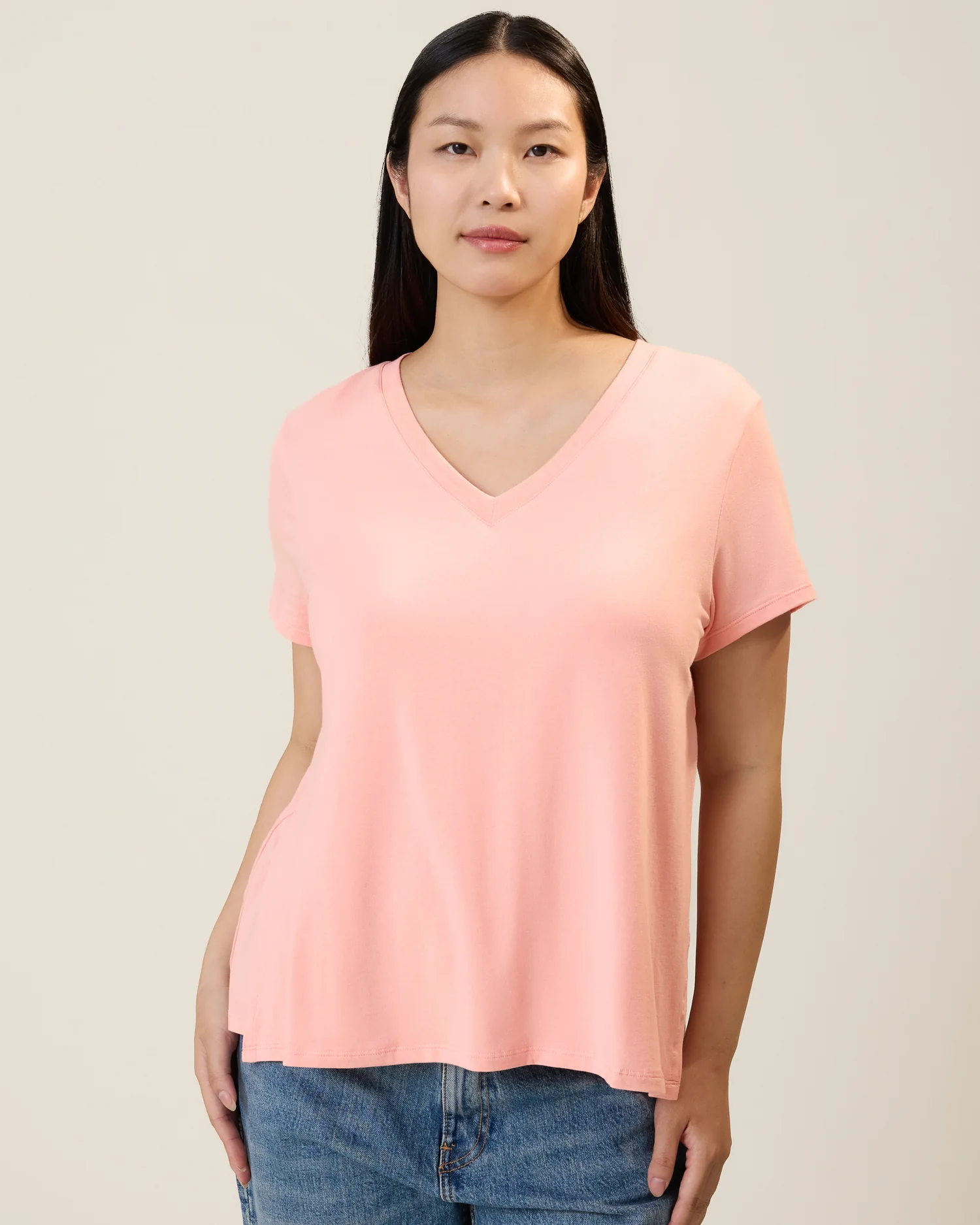 Image of Modal V-neck Nursing T-shirt | Sunset Pink