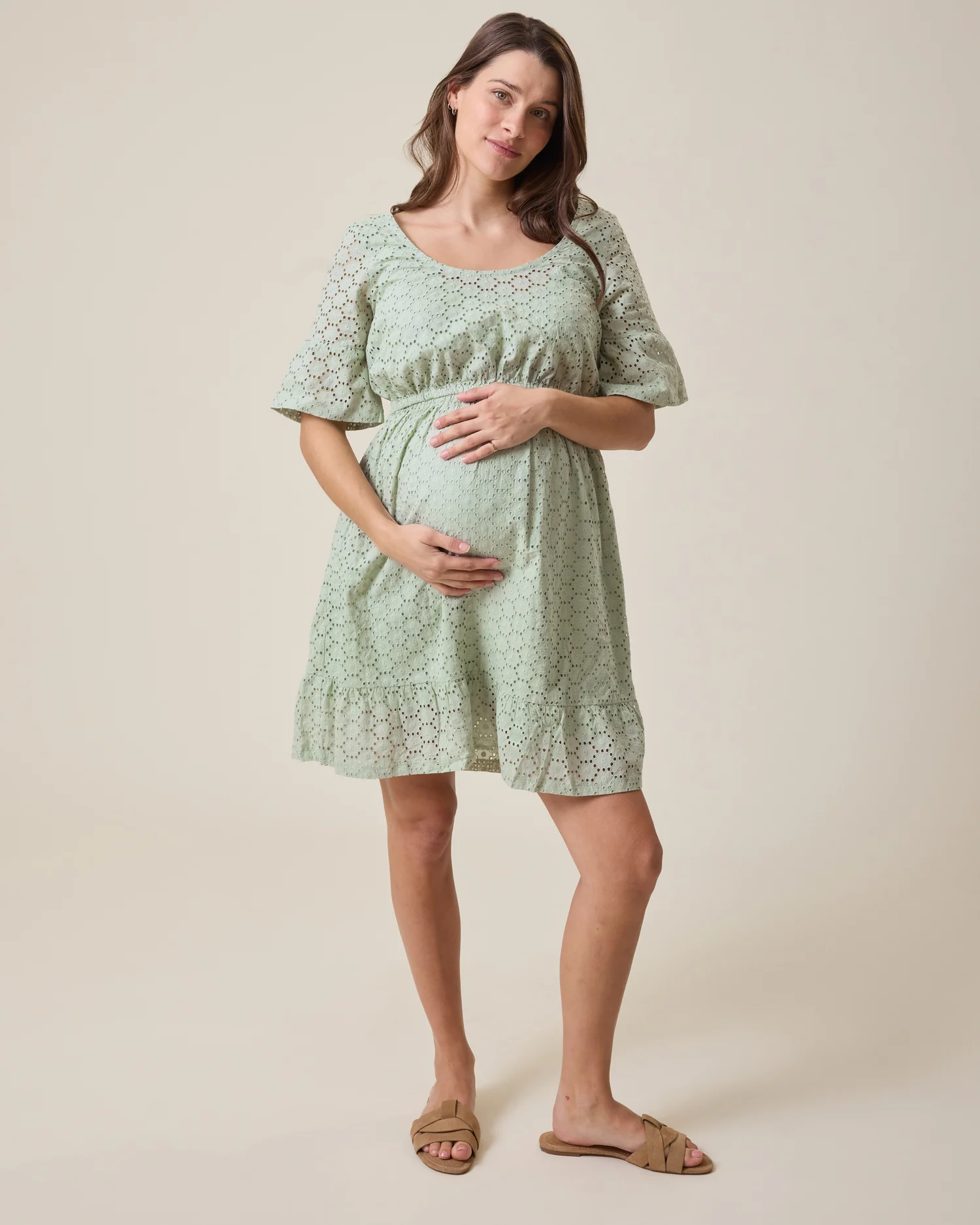 Image of Dahlia Eyelet Maternity & Nursing Dress | Aqua Mist