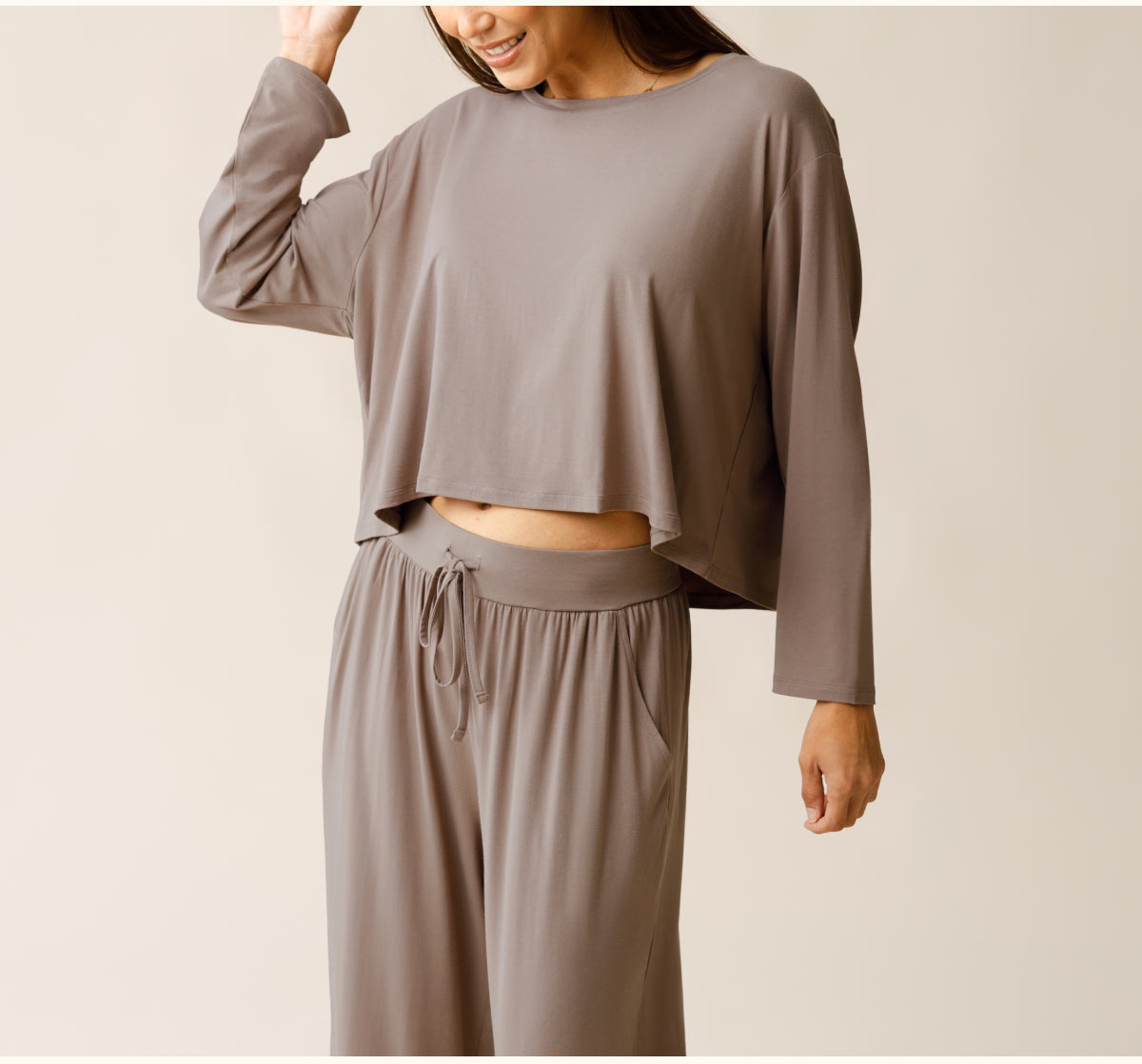 Aria Bamboo Casual Cropped Long Sleeve Top