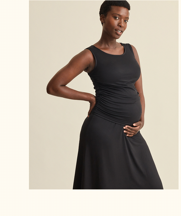 Drop-Waist Maternity & Nursing Maxi Dress in Black