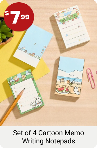 Cartoon Memo Writing Notepads - Set of 4
