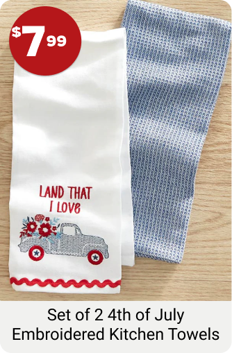4th of July Themed Embroidered Kitchen Towels, Set of 2