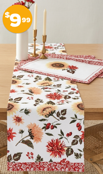 Jacobean Sunflower Table Runner or Set of 4 Placemats
