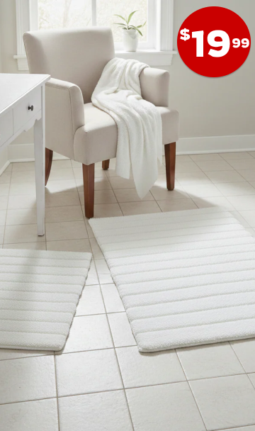 Homewear Luxury Stripe Bath Rug with Non-Skid Backing, Set of 2