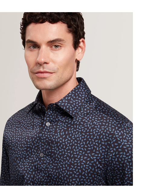 BLOCKLY Mini Leaf Print Long Sleeve Cotton Shirt