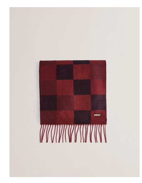PETERRR Block Check Scarf With Fringe Trim