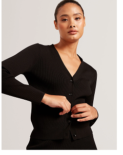 V-NECK CARDIGAN WITH RIB Black