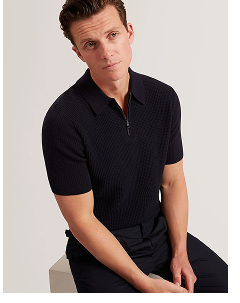 JAYLON Waffle Knit Zip Neck Short Sleeve Polo