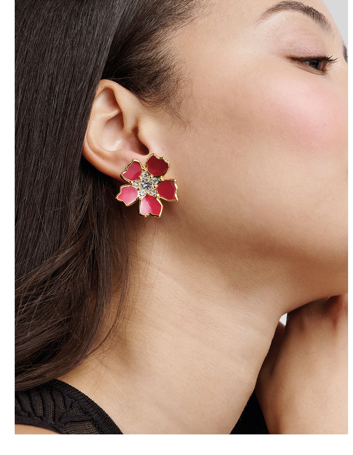 PETINNA Pink Flower Statement Stud Earrings