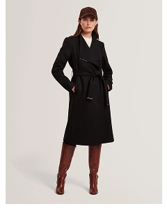 ROSE Mid Length Belted Wool Wrap Coat