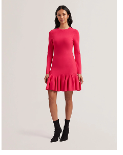 LOISSS Flounce Hem Long Sleeve Knitted Mini Dress