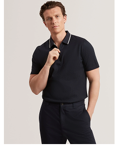 COPHEN T Texture Zip Neck Short Sleeve Polo