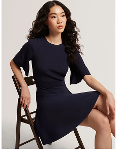 FLARE SHORT SLEEVE CREW NECK MINI DRESS Navy