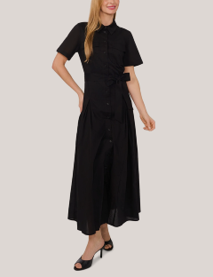 SHIRT DRESS WITH SELF BELT Black