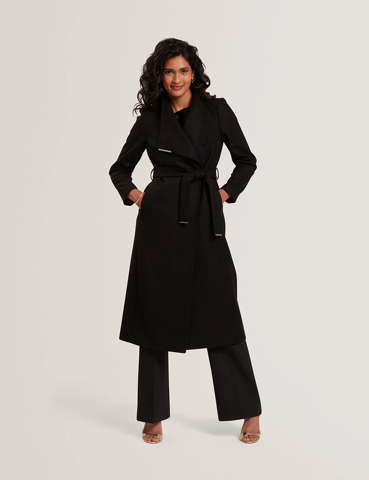 ROSELL Longline Belted Wool Wrap Coat