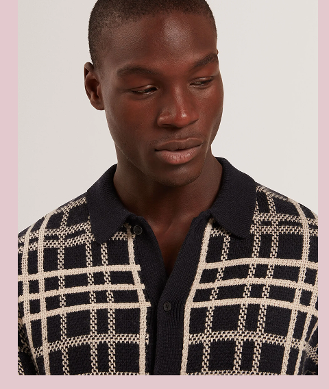 JOVIEN Long Sleeve Check Button Through Polo