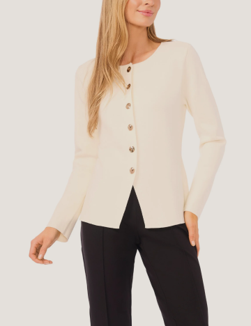 DELLAI Long Sleeve Crew Neck Button Down