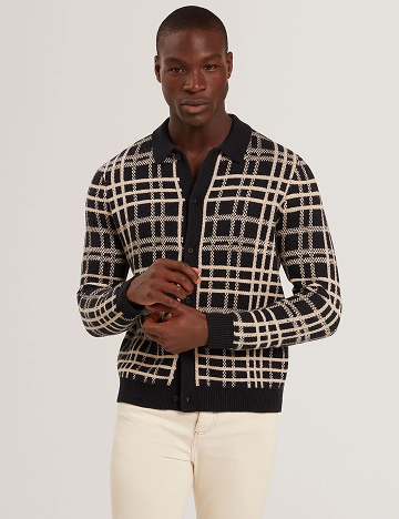 JOVIEN Long Sleeve Check Button Through Polo