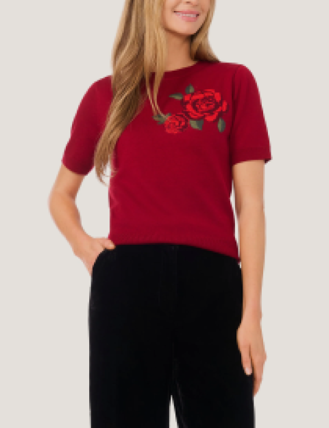 NORA Short Sleeve Crew Neck with Rose Jacquard