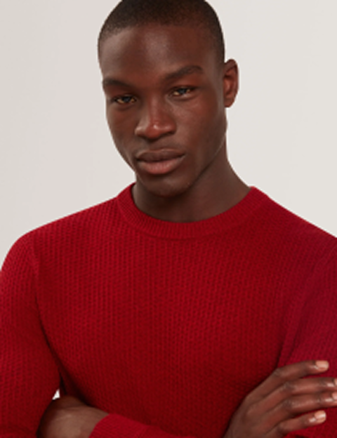 LEOCADI Herringbone Trim Textured Knit Sweater
