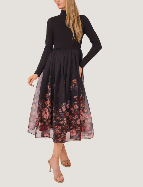 FLORINE Turtleneck Combo Maxi Dress