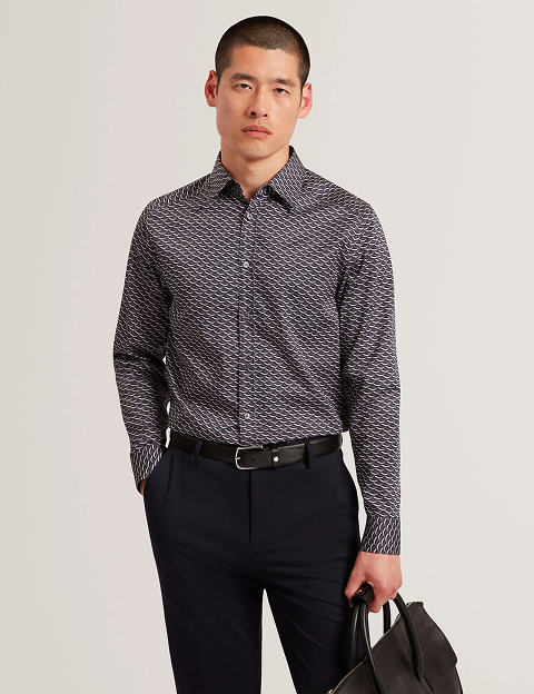 AGNAR Bold Wave Print Cotton Shirt