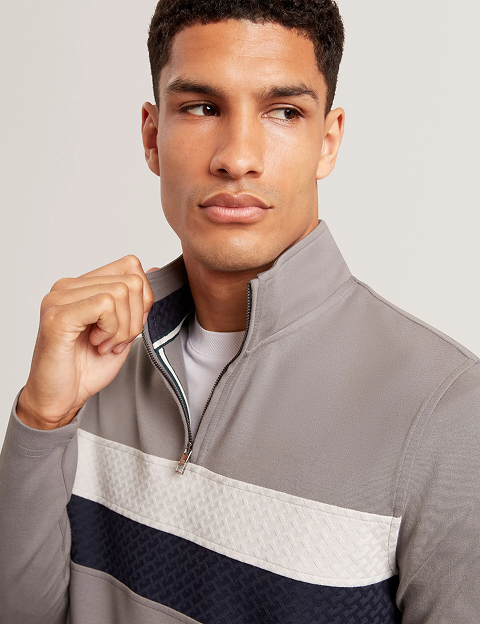 VIKTORO Stripe Panel Zip Neck Sweatshirt