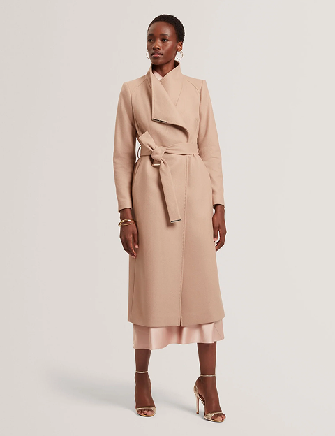 ROSELL Longline Belted Wool Wrap Coat