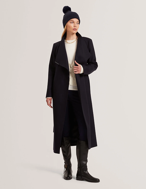 ROSELL Longline Belted Wool Wrap Coat