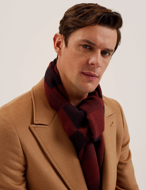 PETERRR Block Check Scarf With Fringe Trim