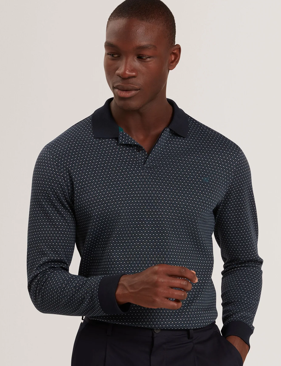 DURAND Micro Geo Jacquard Long Sleeve Polo