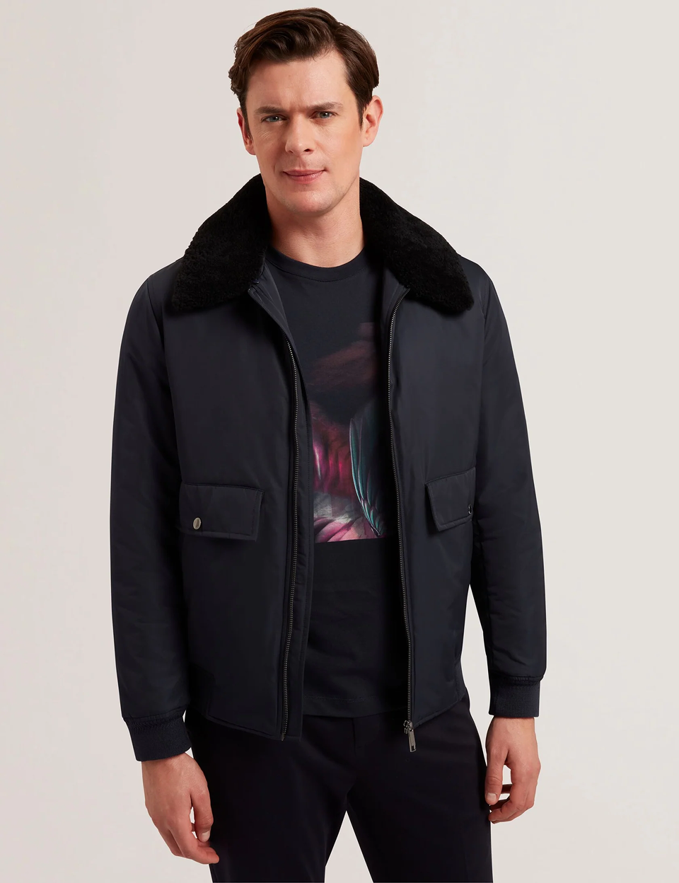 AVITORE Zip Bomber Jacket With Removable Collar
