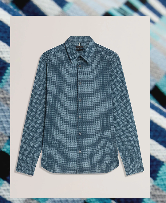 CAYLAXE Slim Fit Geo Print Cotton Blend Shirt