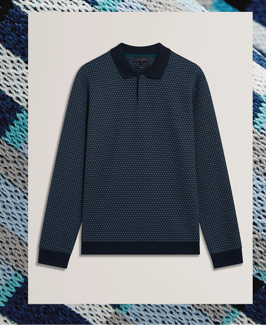 DURAND Micro Geo Jacquard Long Sleeve Polo