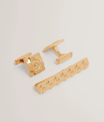ROSEMEL Engraved Rose Cufflinks & Tie Bar Set
