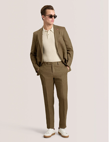 WINFRED Single Breasted Two Button Notch Flat Front Linen Suit Jacket