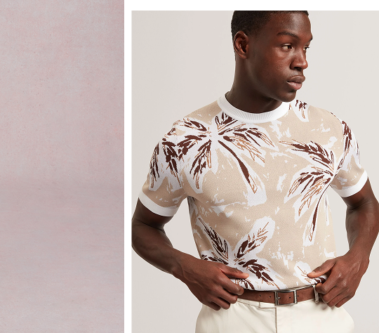 EZRRA Leaf Print Knitted Crew Neck T-Shirt