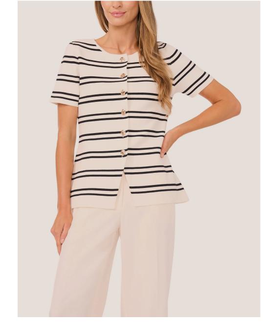 GAIL Short Sleeve Stripe Peplum Button Down