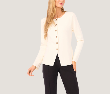 DELLAI Long Sleeve Crew Neck Button Down