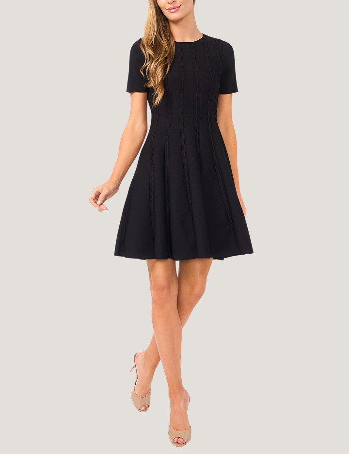 ELLA Short Sleeve Ribbon Stitch Mini Dress