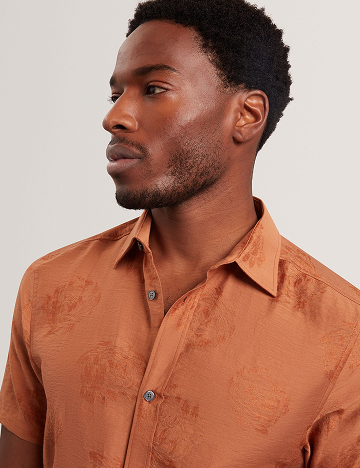 FABIANE Floral Jacquard Woven Short Sleeve Shirt