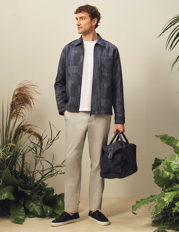 IWOJAN Mixed Weave Stripe Zip-Through Overshirt