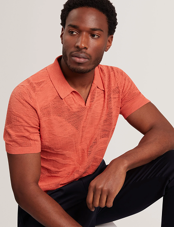 SIDRAHA Jacquard Mesh Knit Open Neck Polo