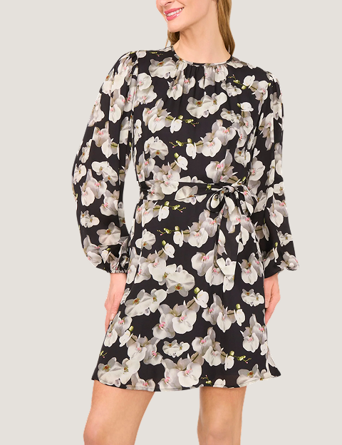 ORCIANA Puff Sleeve Belted Mini Dress